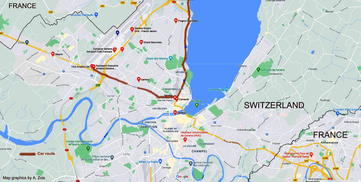 Map 4 : showing the routes in Geneva travelled. Map graphics by Anthony Zois.