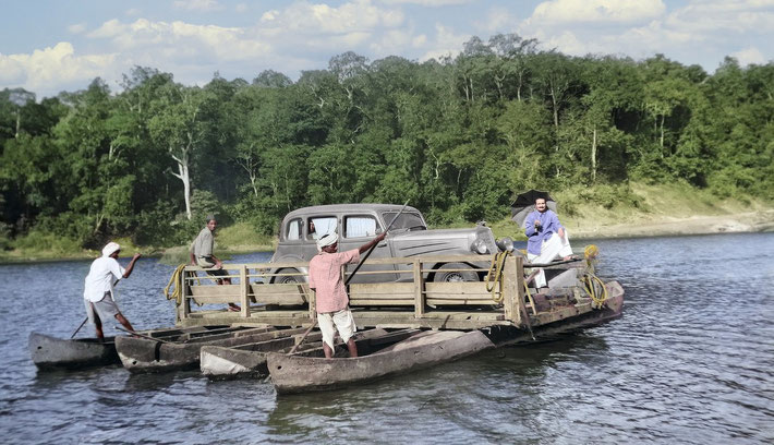 3 April 1940. Meher Baba being ferried across India. Image colourized by Jim Kirkpatrck.