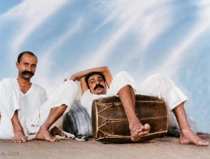 1922 : Meher Baba ( right ) resting with Gustadji Hansotia. Image rendering by Anthony Zois. BP