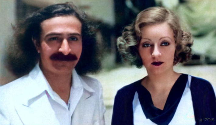 1932 - Hollywood, CA. Meher Baba with Tallulah Bankhead. Image rendition by Anthony Zois.