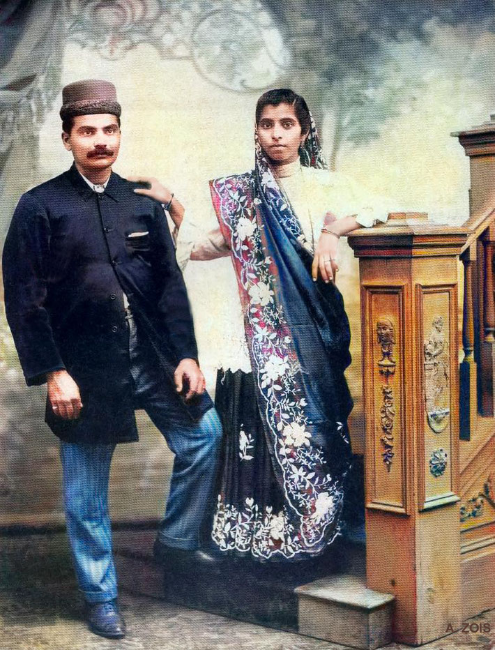 1917 - Khansaheb & Gulmai'S wedding studio photo.. Image rendition by Anthony Zois.