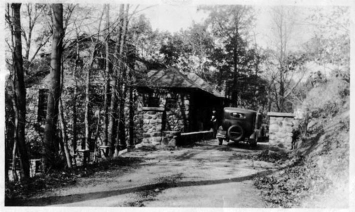 The entrance to Meherashram, 1931 - The house is on the left of the car.