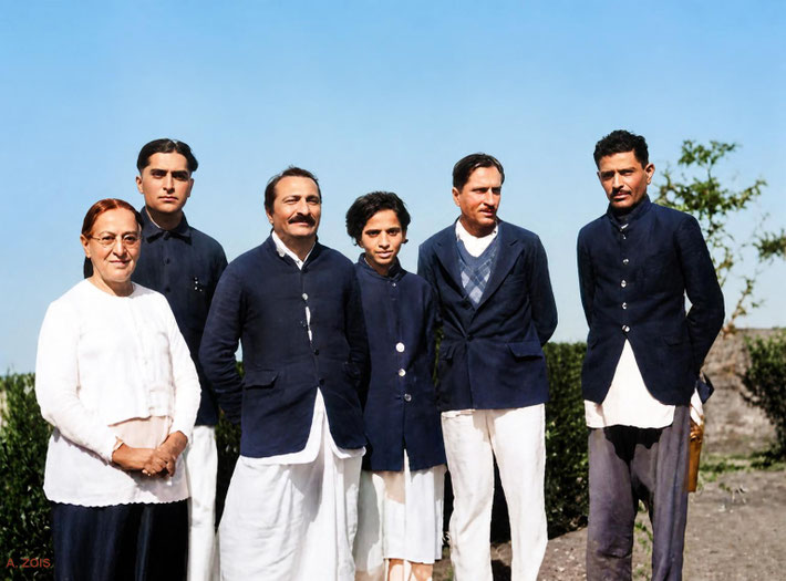 82.  1938 - Meher Baba with his family. ( L-R ) Shireen ( mother ) Adi, Baba, Mani, Beheram & Jal. BP