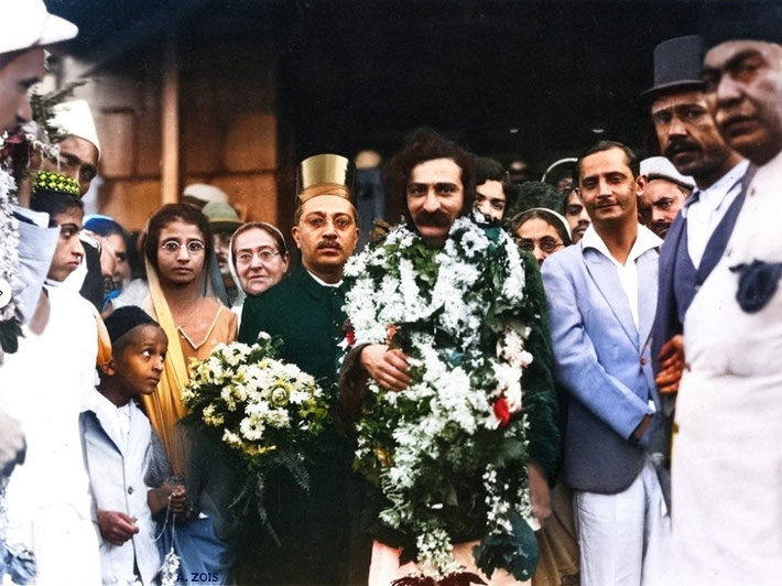 1931 : Meher Baba arriving back to Bombay after his 1st visit to the West. Image rendition by Anthony Zois.