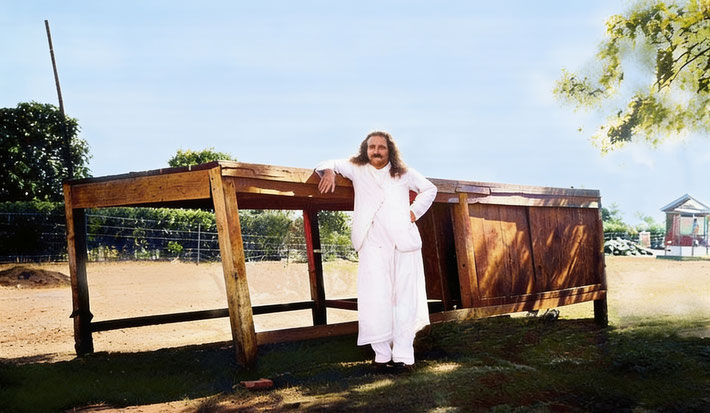 Meher Baba at the Table Cabin, Lower Meherabad, India. Image rendition by Anthony Zois. BP