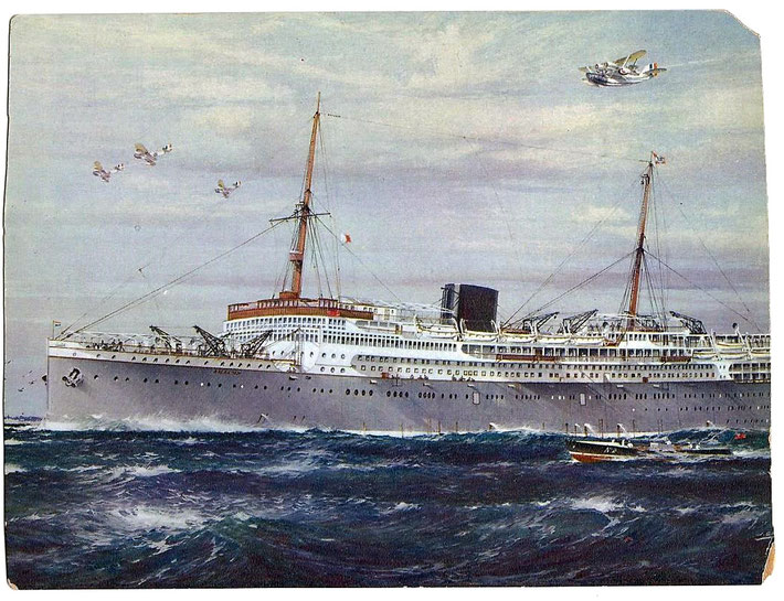 Postcard - front ; of the S.S.Baloeran, dated January 7th, written by Meher Baba to the Stokes. See image below of the back of the postcard.