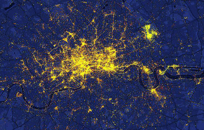 Aerial nightime view of London