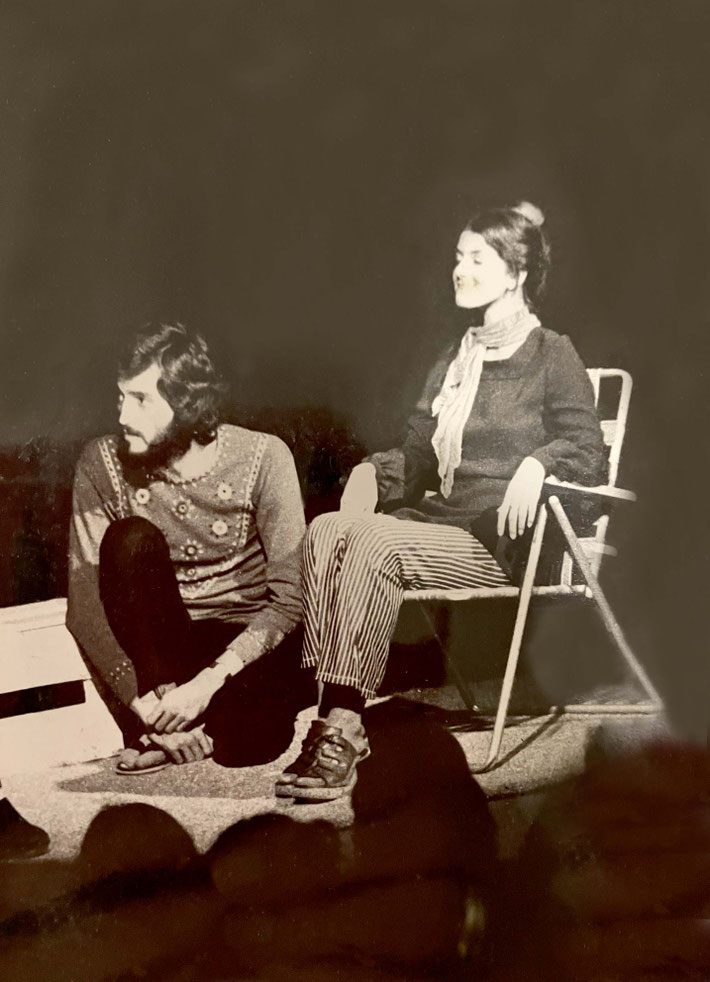 Sue with Stephen Hines in the early 1970s at a Avatar's Abode Anniversay play.