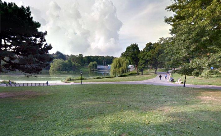 VIEW OF THE LAKE FROM THE PARK ROAD ( LENOX AVENUE ) NEAR W110TH STREET