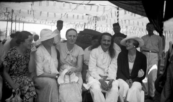 MSI Collection ; Nadine seated on the left wearing a hat at Nasik, India. 1937