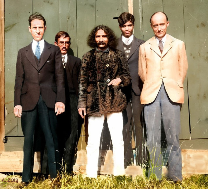 1931 : Hancock, New Hampshire. (L-R) Malcolm, Chanji, Baba, Agha Ali & Meredith Starr. Image rendition by Anthony Zois.