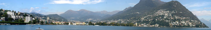 Panoramic view of Lugano & Lake Lugano, Switzerland.