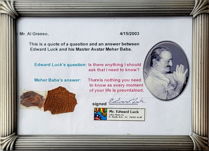 Framed message. Courtesy of Al Grasso.