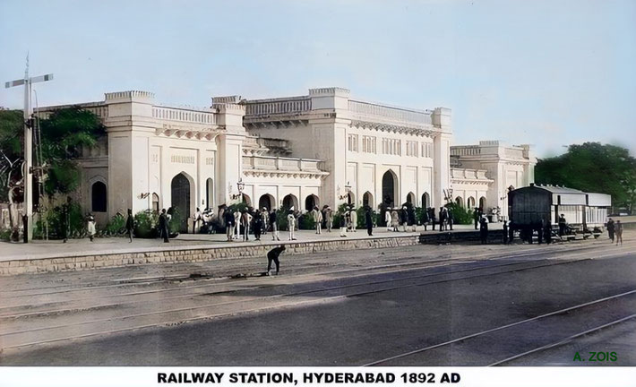  1892 : Hyderabad ( Sind ) Railway Station. Image rendition by Anthony Zois.