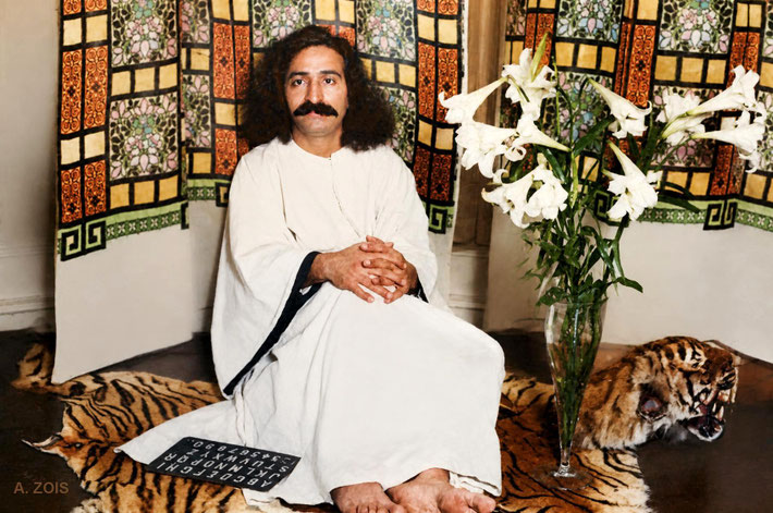 1932 - Meher Baba at the Davy's home in Kensington, London. Image rendition by Anthony Zois.
