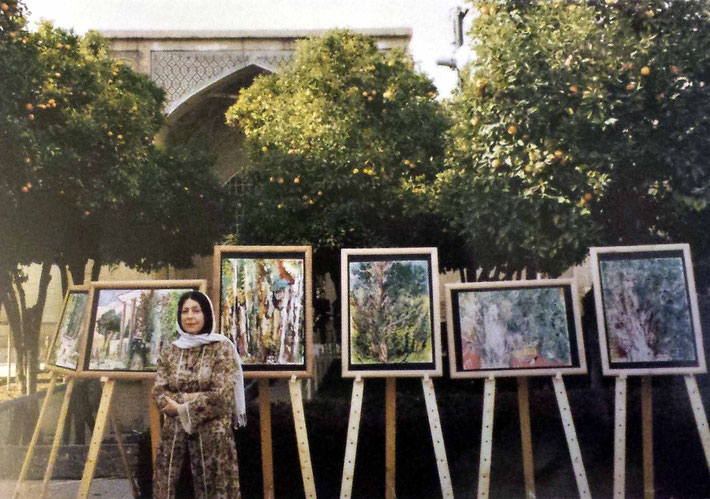 Laurie exhibiting at Hafiz's Tomb in Shiraz, Iran