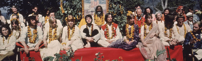 Feb.1968 : The Beatles and their patrners & others at the Maharishi Ashram in Rishikesh. 