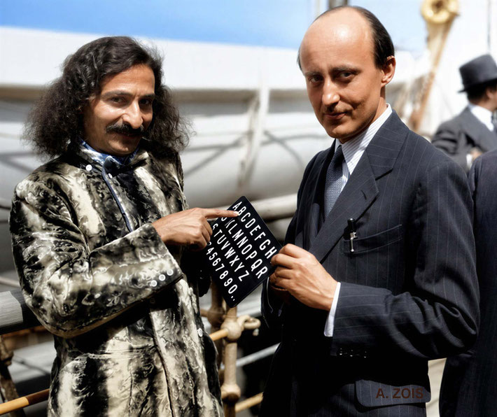 1932 : Meher Baba on board the SS Bremen with Meredith Starr. Image rendition by Anthony Zois. BP