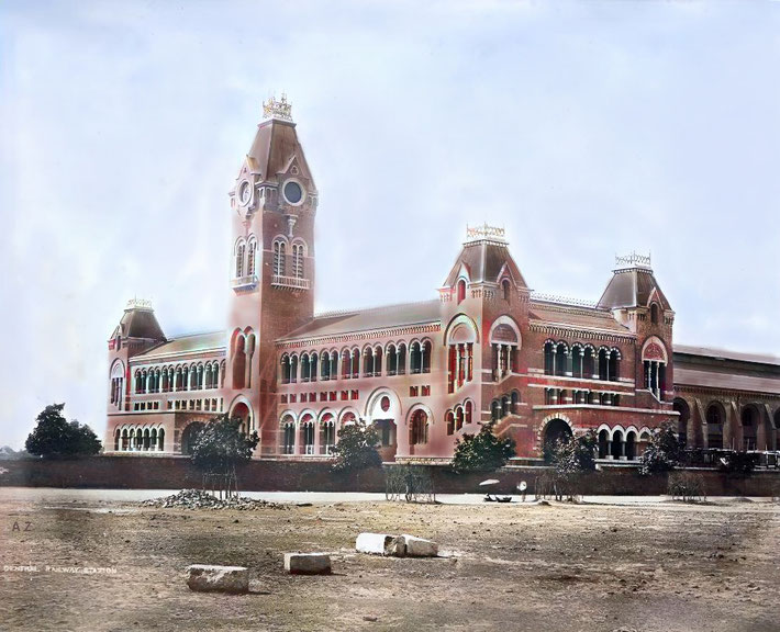 1920s : Madras Central Railway Station.. Image rendered by Anthony Zois.