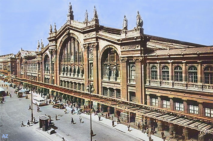 Paris - North Station -Gare du Nord-1953, Paris. Image coloured by A. Zois.