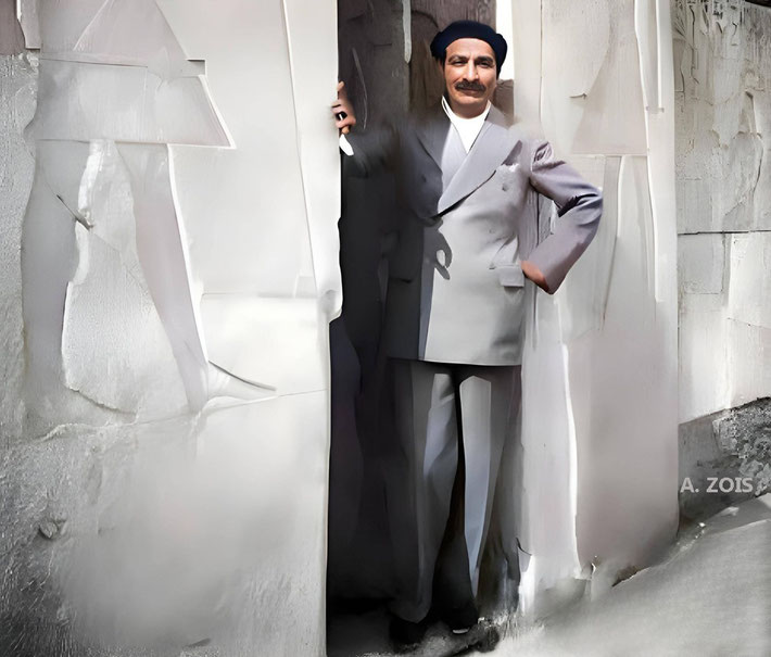 Early 1930s. Meher Baba at Saqqara, Egypt. Image rendition by Anthony Zois.