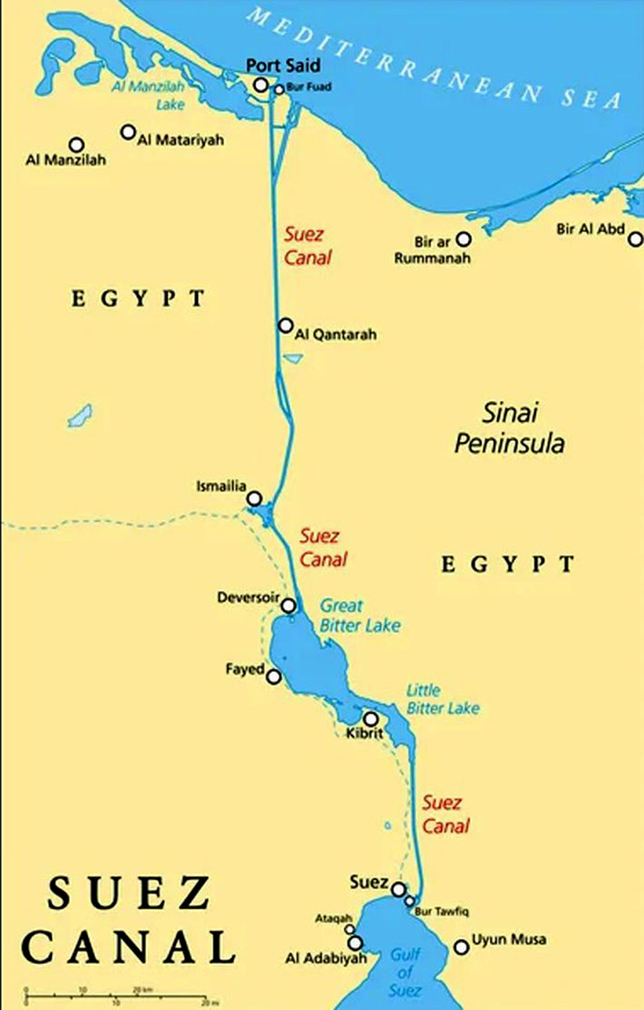 The SS Rajputana sailed up through the Suez Canal to Port Said. It then sailed towards Italy.