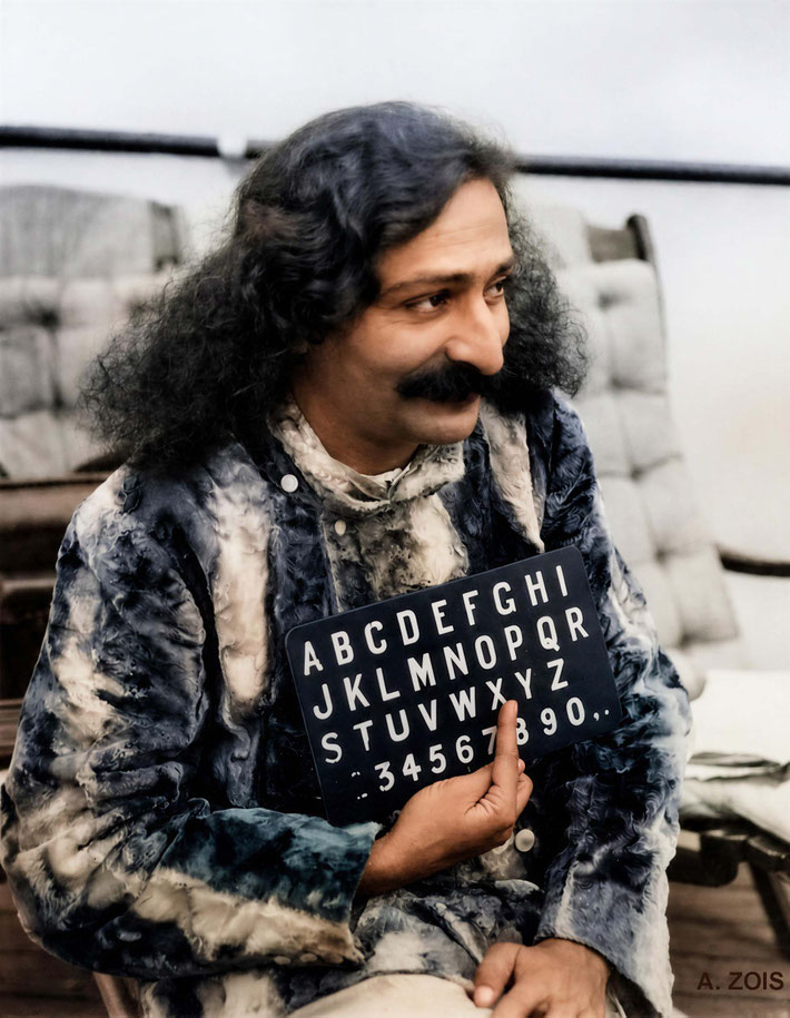 1932 : Meher Baba onboard the SS Bremen in New York Harbour. Image rendition by Anthony Zois. BP