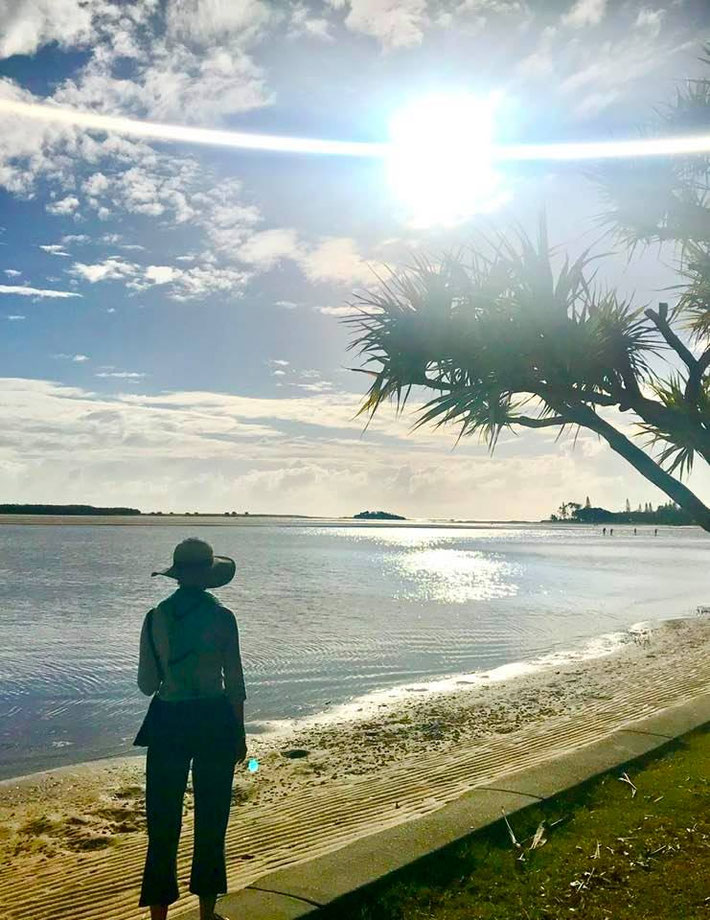 Susan watching the sunset on the Sunshine Coast, Queensland