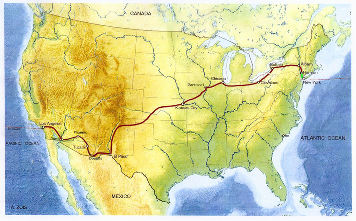 1932 : MEHER BABA JOURNEY ROUTE ACROSS THE UNITED STATES. The routes were marked by Anthony Zois.