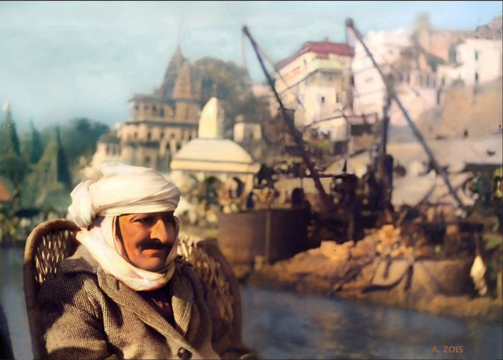 17th Jan. 1939 : Meher Baba in Benares ( Varanasi ). Image rendition by Anthony Zois.