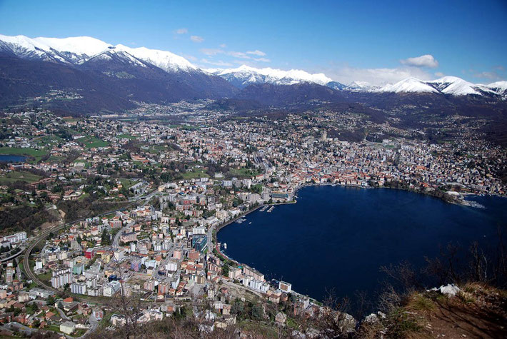 Lugano & the Swiss Alps in the background.
