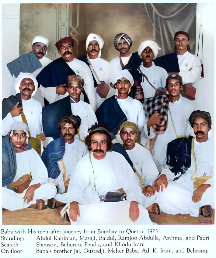 1923 Meher Baba and his men. Image rendition by Anthony Zois.