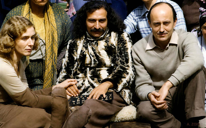 April 1932. Meher Baba with Margaret & Meredith Starr at East Chalacombe, England. Image rendition by Anthony Zois.