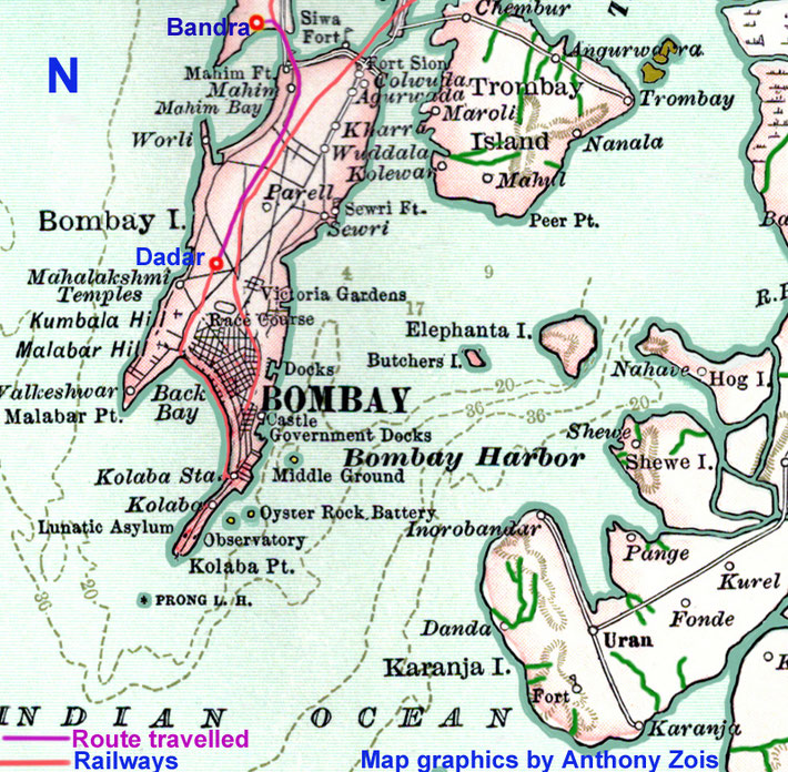  1922 : Trip from Dadar to Bandra map. Map graphics by Anthony Zois.