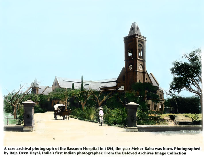 Meher Baba ( Merwan Irani ) was born at David Sassoon General Hospital, Poona. Image rendered by Anthony Zois.