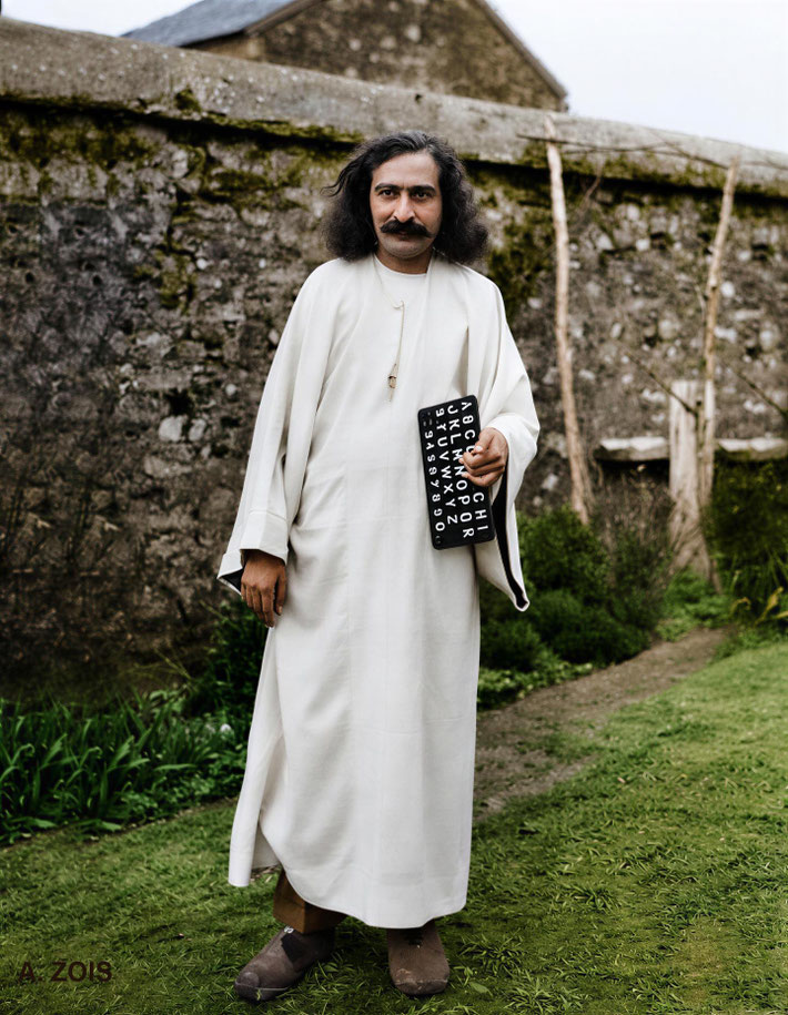 April 1932. Meher Baba at East Chalacombe, England. Image rendition by Anthony Zois.