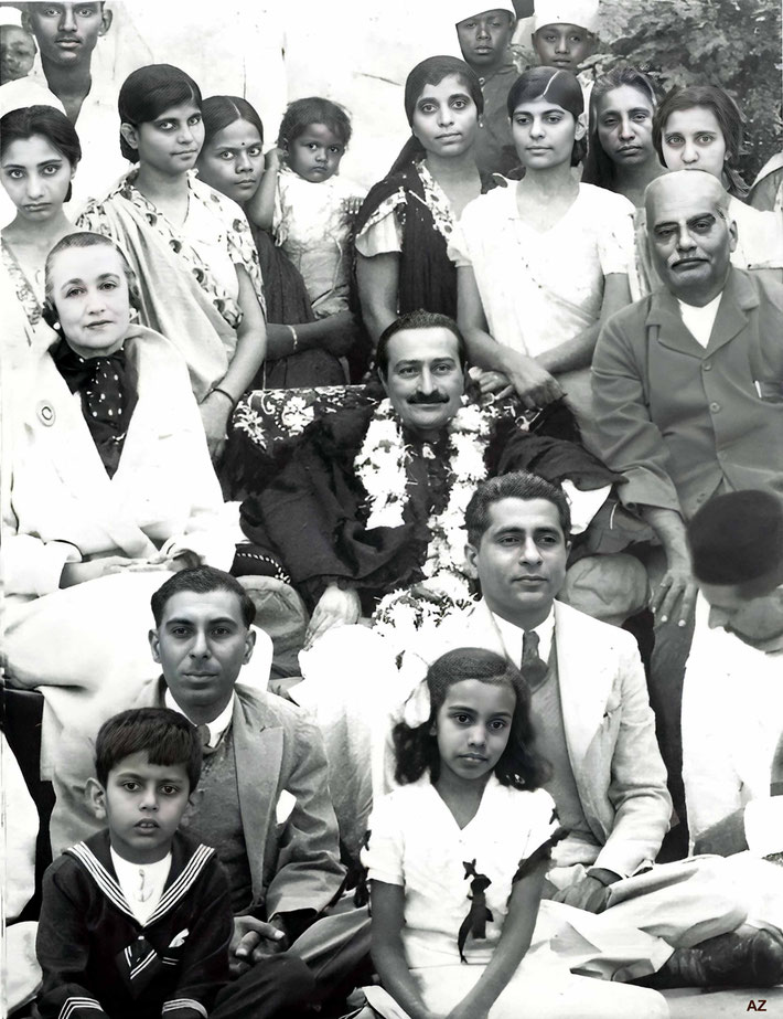 Mid-1930s : Meher Baba at Mary LOdge, Nagpur, India. Image enhanced by Anthony Zois.