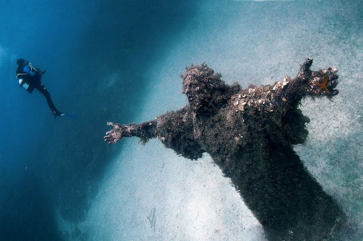 Christ of the Abyss, built in 1954 – San Fruttuoso, Italy