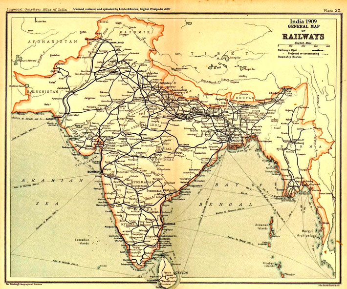  1909 Railway map of British India