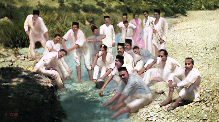  June 1923 - Urak Mountain Valley. The men mandali & guests. Image rendition by Anthony Zois.