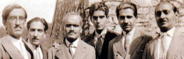 East Challacombe, Devon, 1932, l to r F. H. Dadachanji, Beheram Irani, Dr Abdul Ghani -biographer of Babajan, Adi S Irani, Adi K. Irani & Kaka Baria