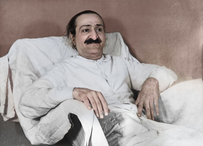 1950 : Meher Baba in Dehra Dun, during the New Life.  Image colorized by Jim Kirkpatrick.