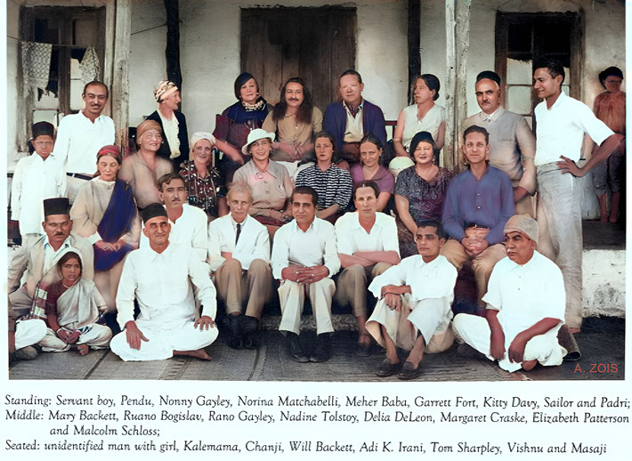 Mid-1930s - Meher Baba with his Eastern & Western followers. Image rendition by Anthony Zois.