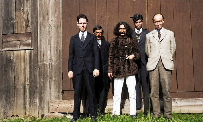 1931 : Hancock, New Hampshire. (L-R) Malcolm, Chanji, Baba, Agha Ali & Meredith Starr. Image rendition by Anthony Zois.