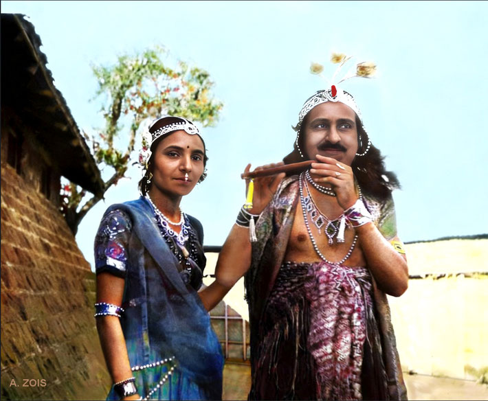 Meher Baba & Mehera Irani dressed up as Krishna & Radha. Image rendered by Anthony Zois.