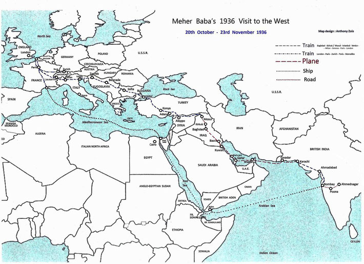 Map showing the 1936 plane, ship, road & train routes. Map graphics by Anthony Zois.