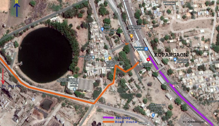 Map showing Kapargaon Railway Station & roads leading to Shirdi. Map graphics by Anthony Zois.