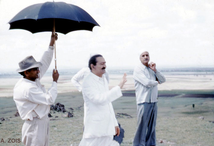 Meher Baba on top of Seclusion Hill. Baidul on the right. Image rendetion by Anthony Zois.