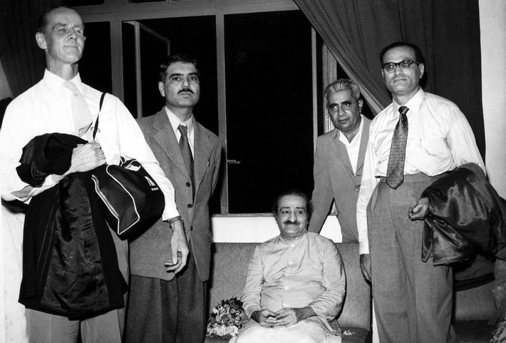  Mid-1958 : Meher Baba with his men Mandali at Bombay Airport waiting for their flight to the USA