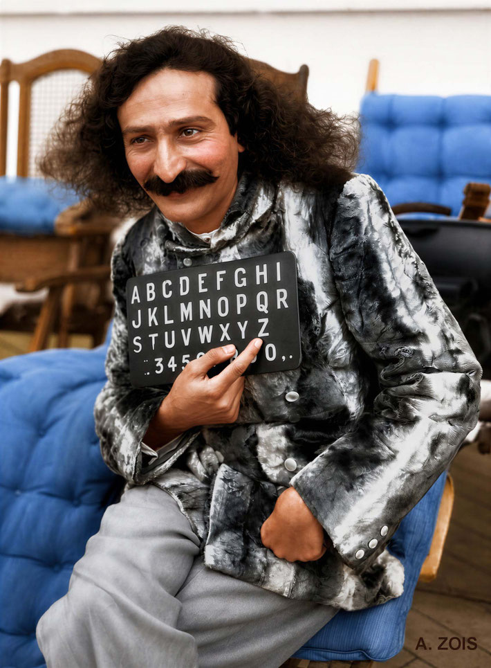 1932 : Meher Baba on board the SS Bremen in New York harbour. Image rendition by Anthony Zois. BP